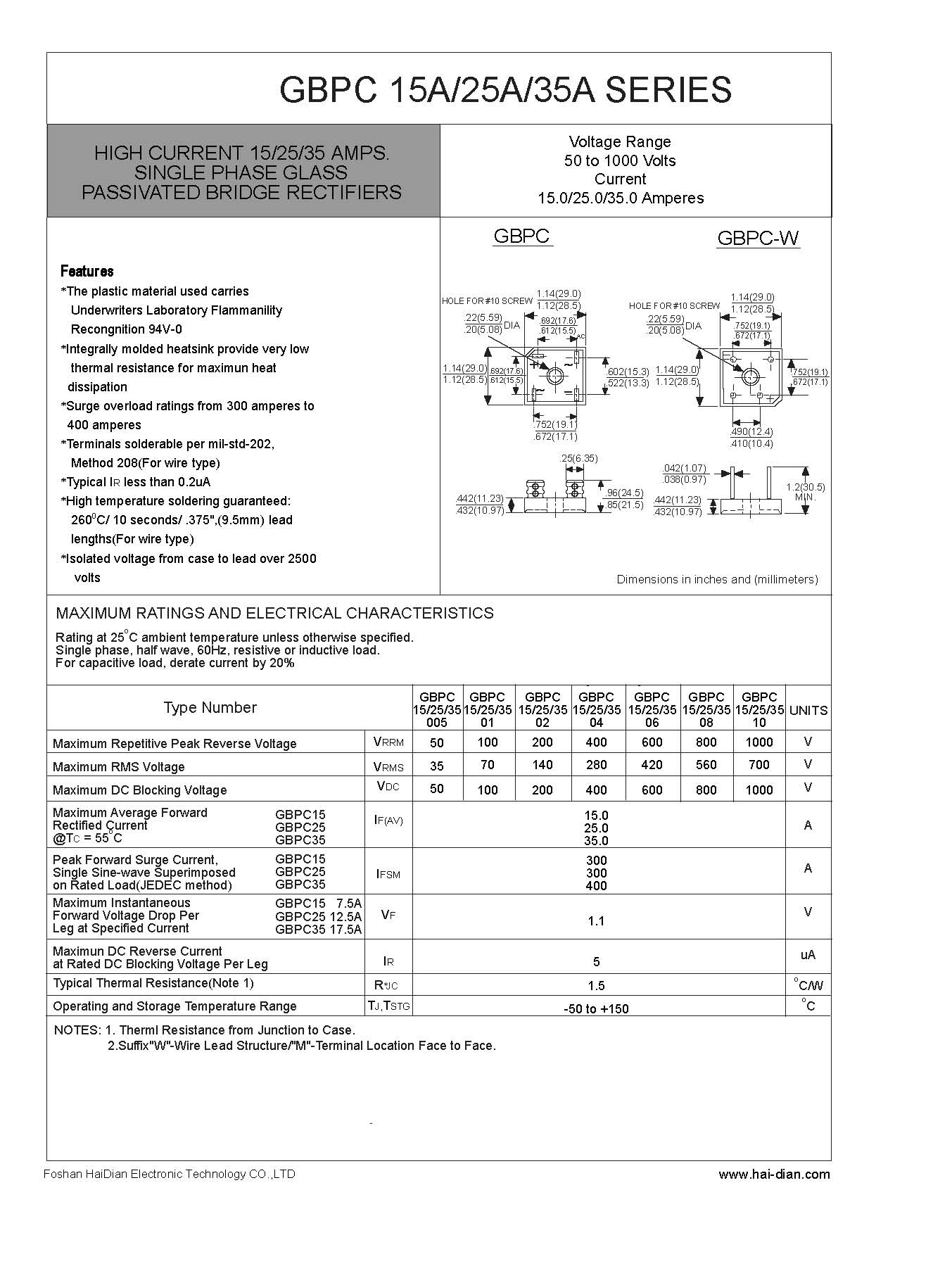 GBPC2502桥式整流器(整流桥堆)-- 佛山海电电子科技有限公司